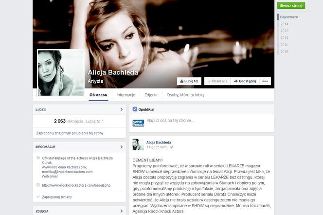 Alicja Bachleda-Curuś - wpis na Facebooku o serialu Lekarze