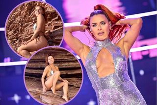 Natasza Urbańska w minibikini pozuje na tle skał. 48 lat i taka figura! Tylko pozazdrościć