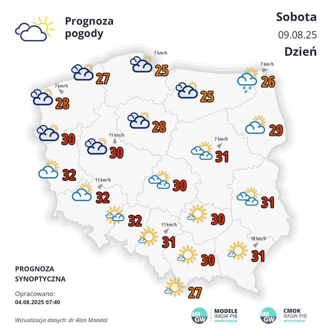 Pogoda sobota, 9.08.2025