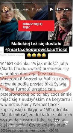 M jak miłość. Julia Malicka (Marta Chodorowska) "nie jest podła"