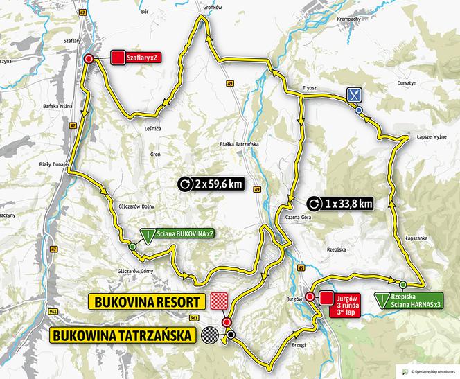 Tour de Pologne 2019: Etap VII TRASA Bukovina Resort - Bukowina Tatrzańska MAPA 7. etapu TdP 2019 9 sierpnia MAPY Gdzie jadą kolarze 