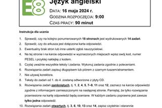 Egzamin ósmoklasisty 2024: język angielski. Zadania, arkusze CKE i odpowiedzi z angielskiego 16.05.2024