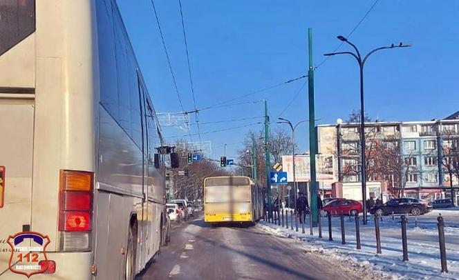 Kierowca autobusu w Tychach staranował słupki przy chodniku 