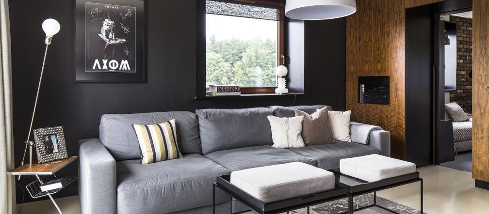 Szara sofa w salonie