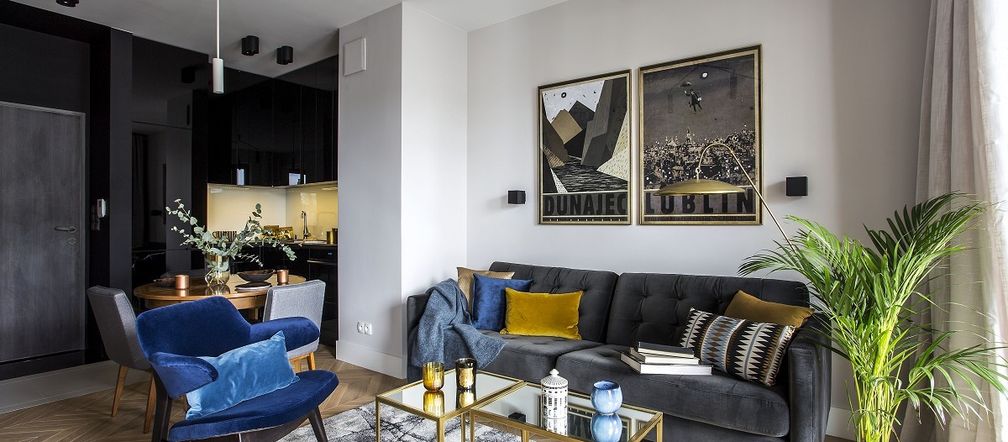 Salon z kuchnią w kawalerce