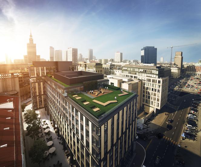 ASTORIA Premium Offices – nowa inwestycja biurowa w centrum Warszawy. Wizualizacja przestrzeni zielonych na dachu biurowca
