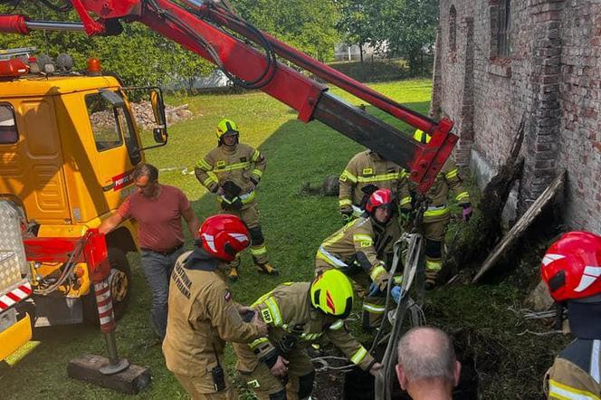 Strażacy uratowali konia, który wpadł do betonowego zbiornika z wodą