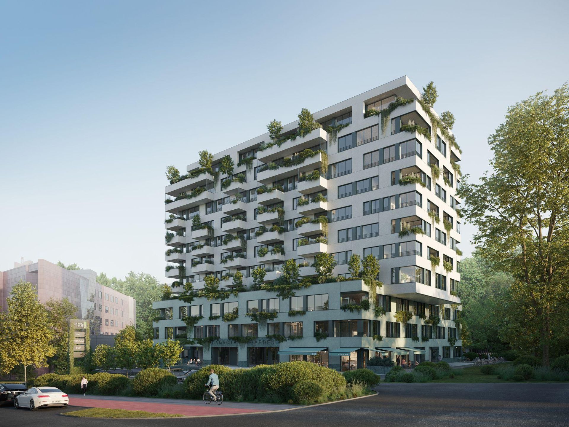 Pionowy lat w Katowicach na budynku Damrota Garden