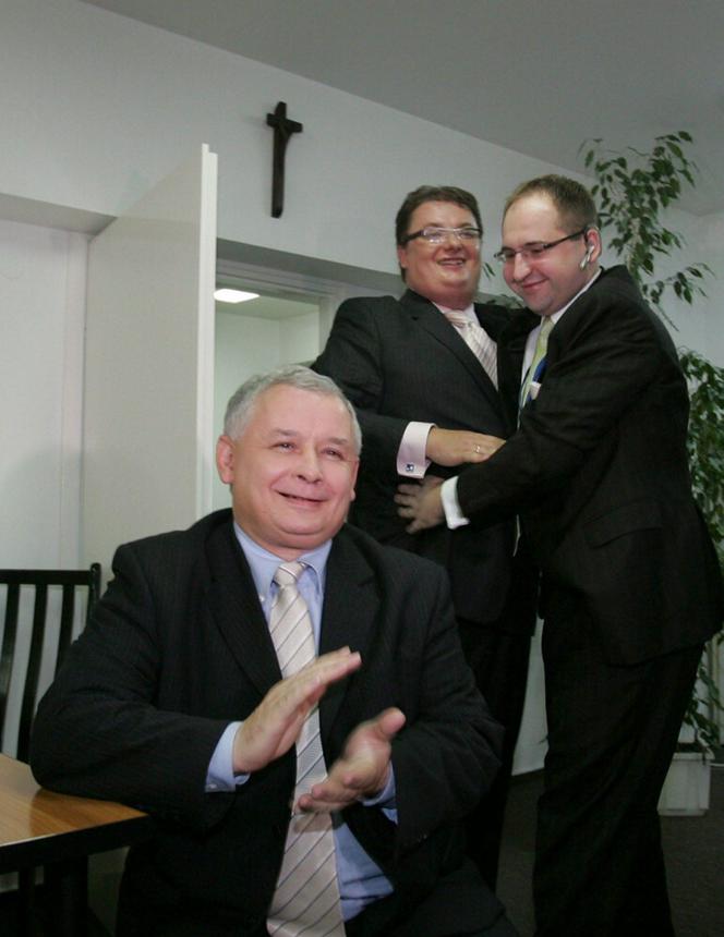 Michał Kamiński, Adam Bielan, Jarosław Kaczyński. 2005r.