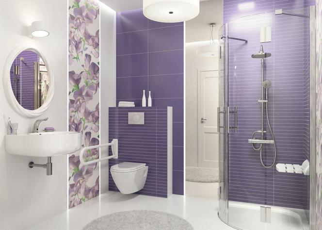 Aranżacja łazienki w kolorze fioletowym