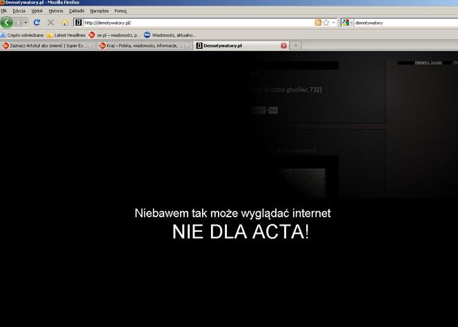 Nie dla ACTA - protest na stronie Demotywatory.pl
