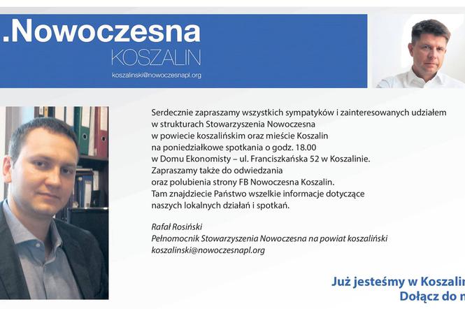 Dr Rafał Rosiński, ekonomista i nauczyciel akademicki z Koszalina jest trójką na liście Nowoczesnej do sejmu.