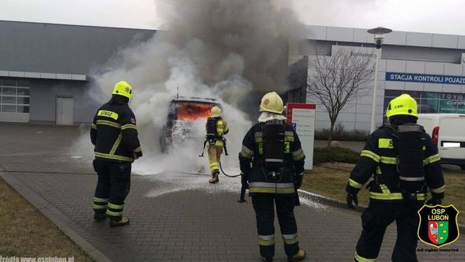 Pożar samochodu na parkingu przy ul. Poznańskiej w Komornikach