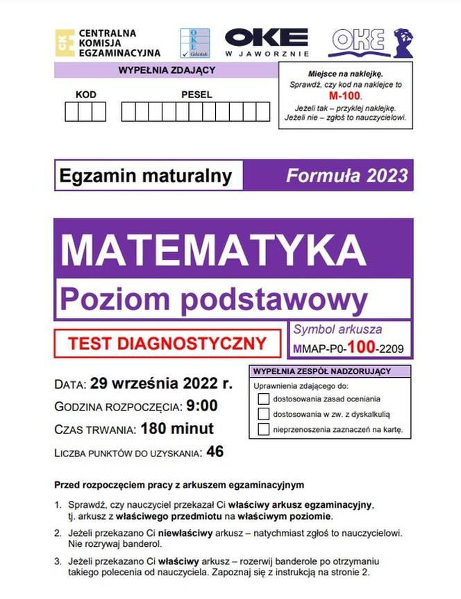 Matura próbna matematyka 2023 - CKE (wrzesień 2022)