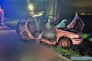 Śmiertelny wypadek w Krzyżowicach pod Wrocławiem. Volkswagen rozbił się na drzewie