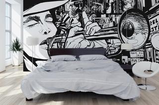 Dwukolorowa tapeta w stylu pop - art w sypialni