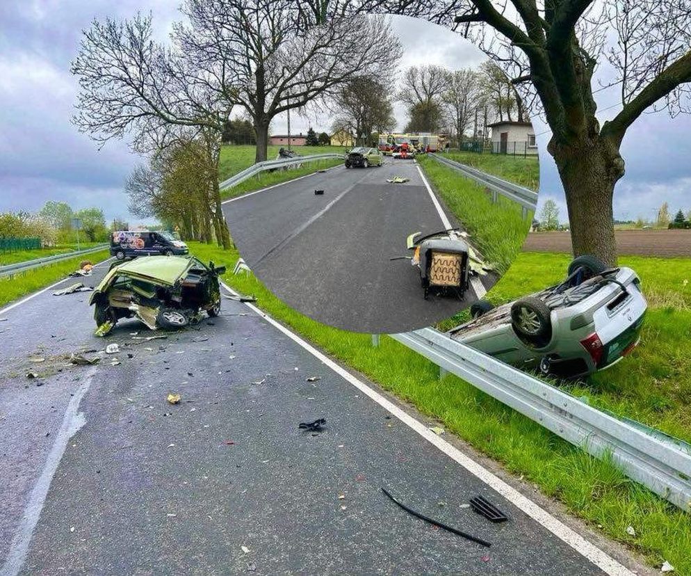 Siła uderzenia wyrzuciła fotel pasażera poza auto. Koszmarny wypadek na prostej drodze