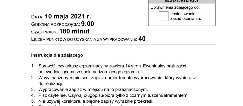 Matura 2021 polski rozszerzony, odpowiedzi, arkusze CKE, pytania, zadania, język polski poziom rozszerzony [10 maja 2021]