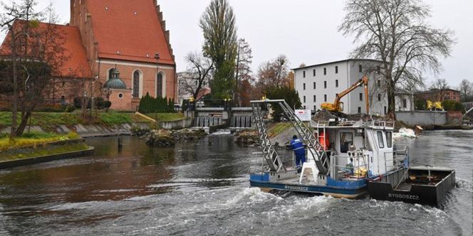 Koparki pracują na brzegu Brdy, przy farze w Bydgoszczy. To inwestycja z myślą o... rybach