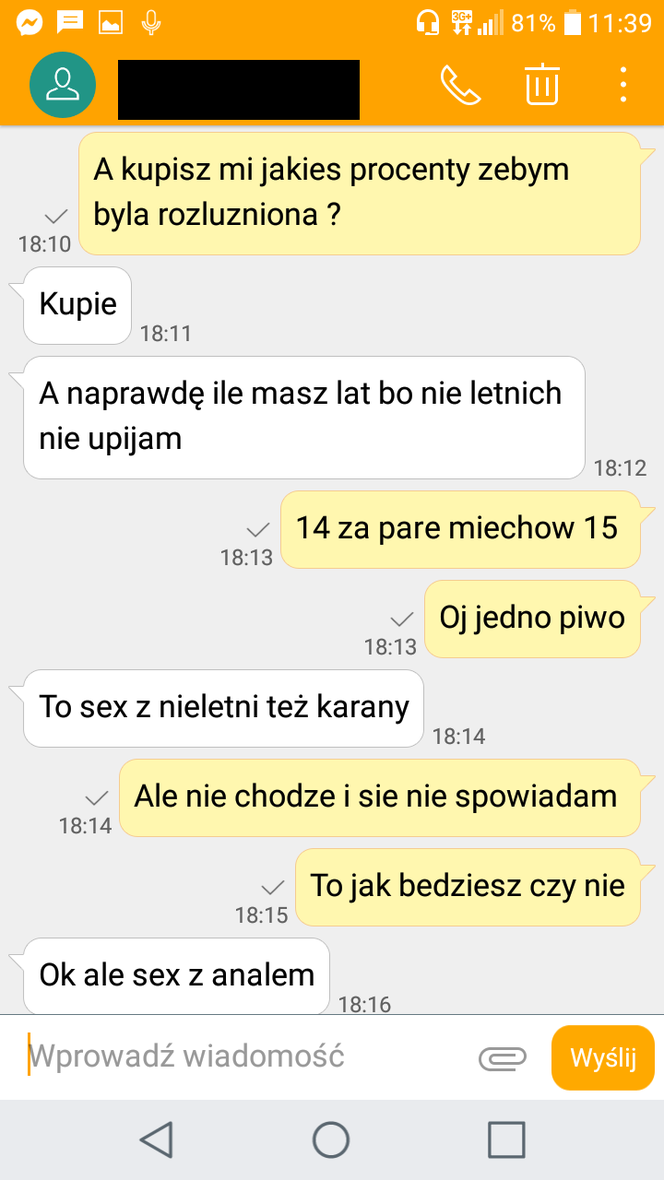 Białystok. Zapis SMS rozmowy z pedofilem zatrzymanym na ul. Warszawskiej