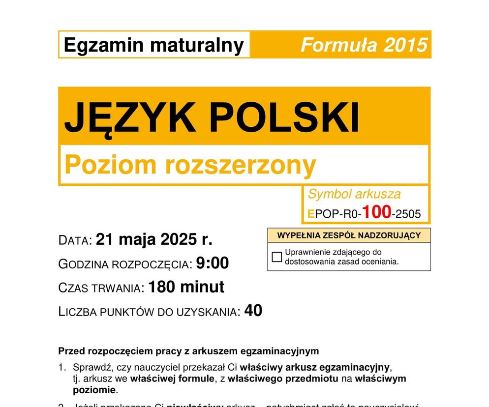 Matura 2025 polski rozszerzony 21.05.2025: Arkusz CKE - Formuła 2015