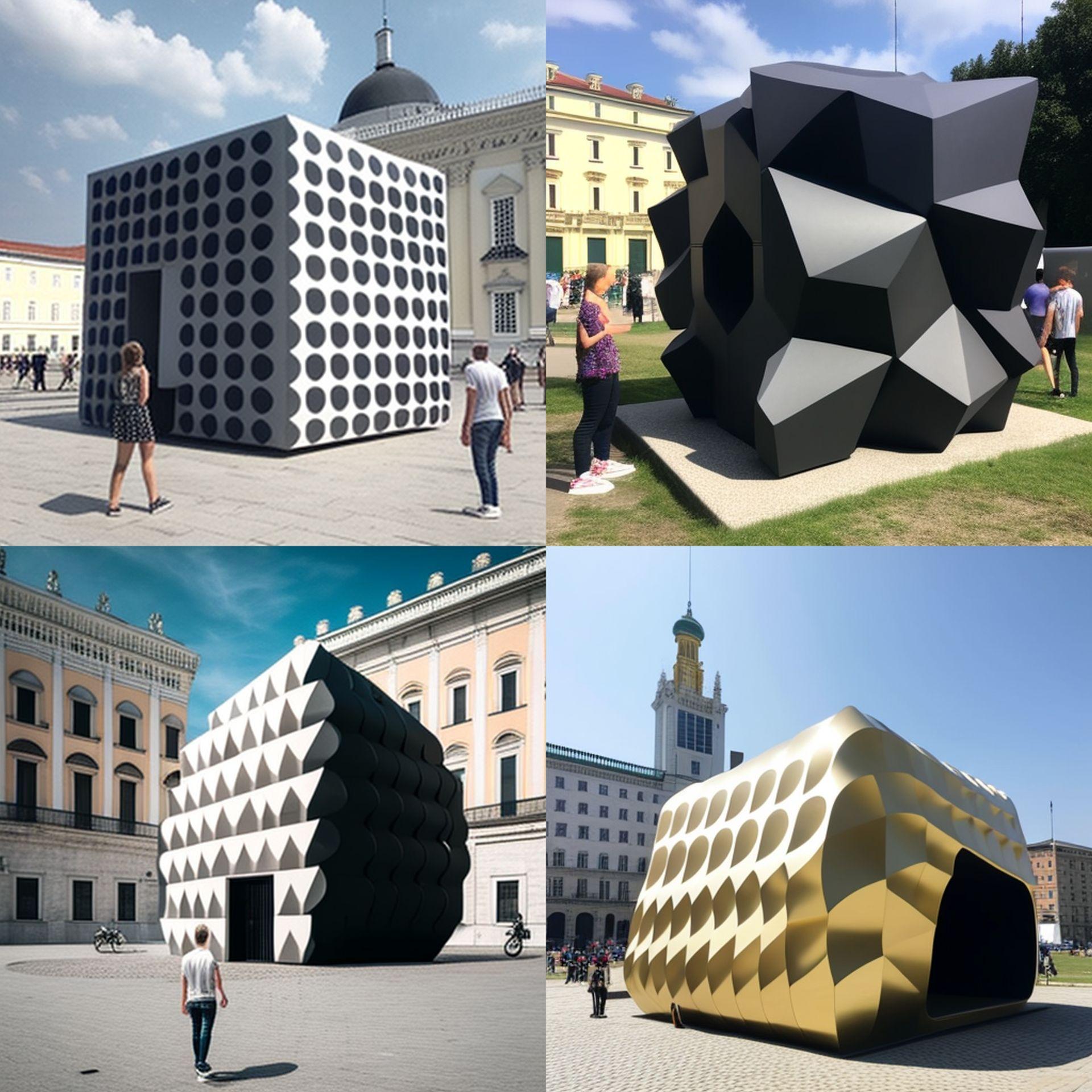 Propozycja instalacji podejmującej temat hałasu w mieście wygenerowana przez AI 