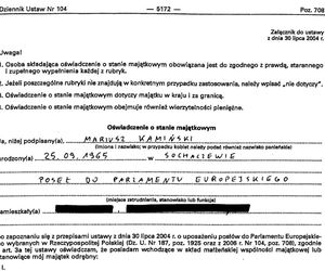 oświadczenie majątkowe europosła Mariusza Kamińskiego