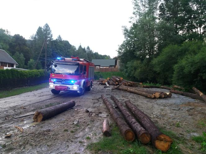 Wojkowa zalana przez potok. Powalone drzewa zablokowały przejazd