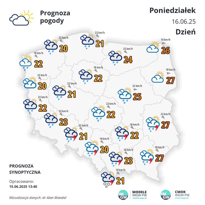 Pogoda na poniedziałek: Szczegóły prognozy IMGW na 15 czerwca