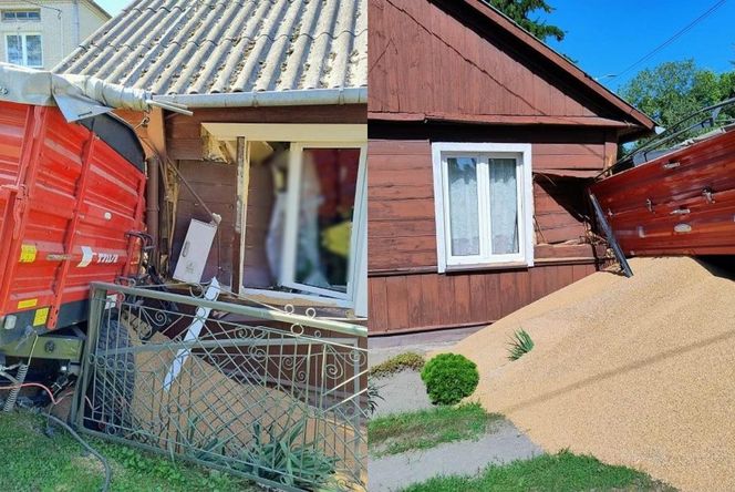 Przyczepa ze zbożem wjechała w dom w Wisznicach. Kierowca nie miał uprawnień