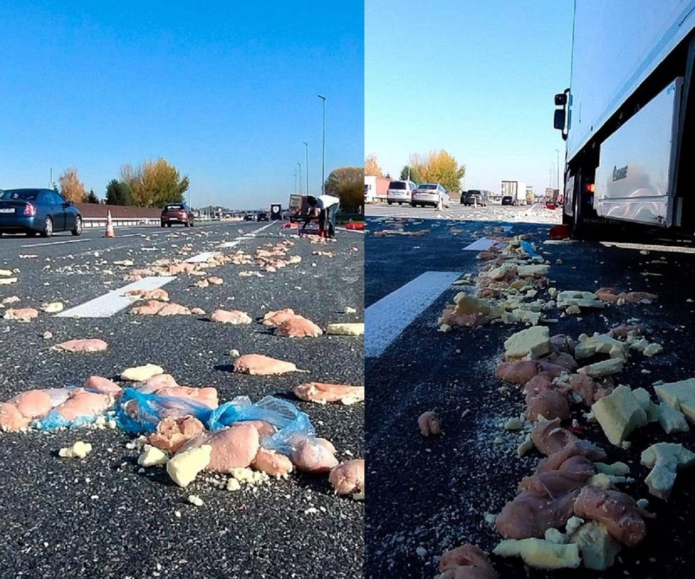 Karambol na A4 pod Krakowem. Autostrada zasypana mrożonym mięsem