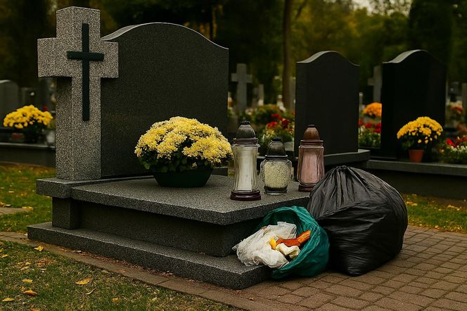 Zostawianie śmieci po zniczach i kwiatach
