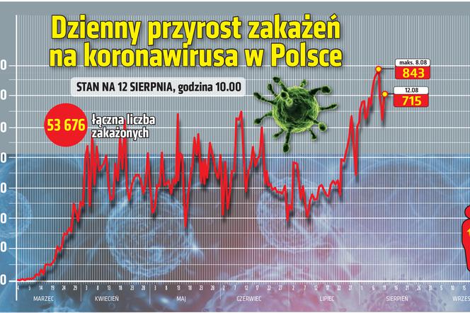 Koronawirus w Polsce. Statystyki, wykresy, grafiki (12 sierpnia)