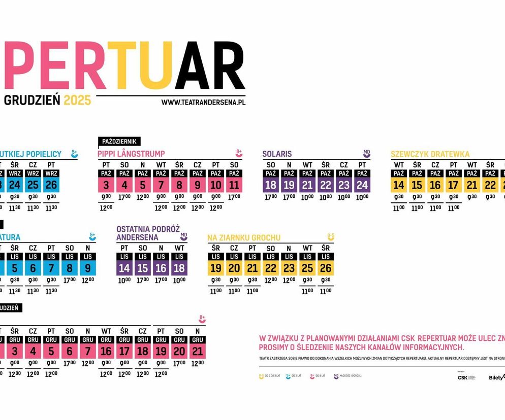 Repertuaru Teatru Andersena - plakat
