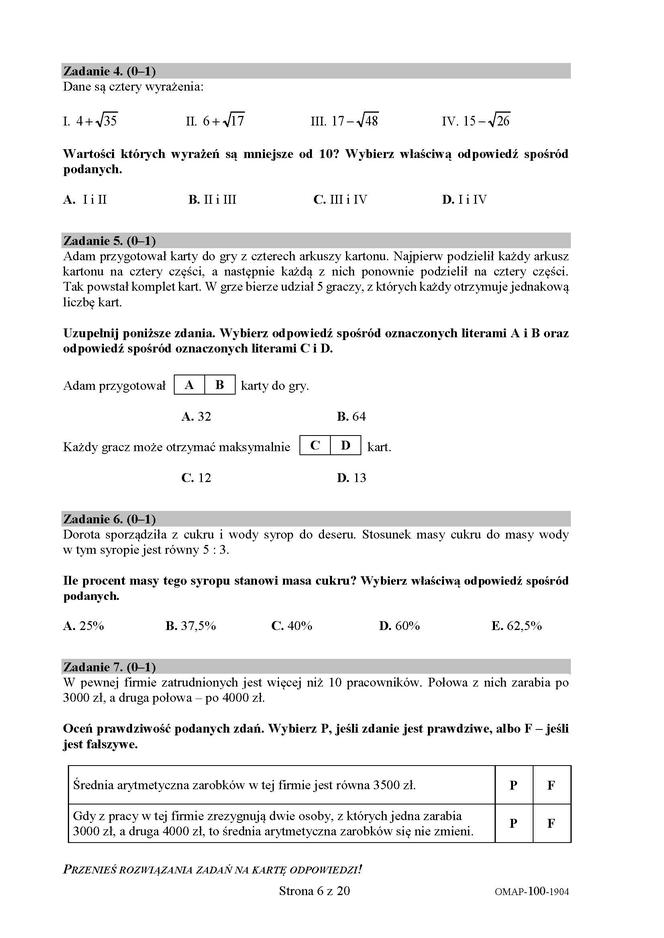 Egzamin ósmoklasisty 2019 - matematyka