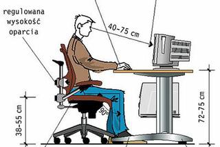 Praca przy komputerze. Jaka powinna być wysokość biurka? W jakiej odległości ustawić krzesło?