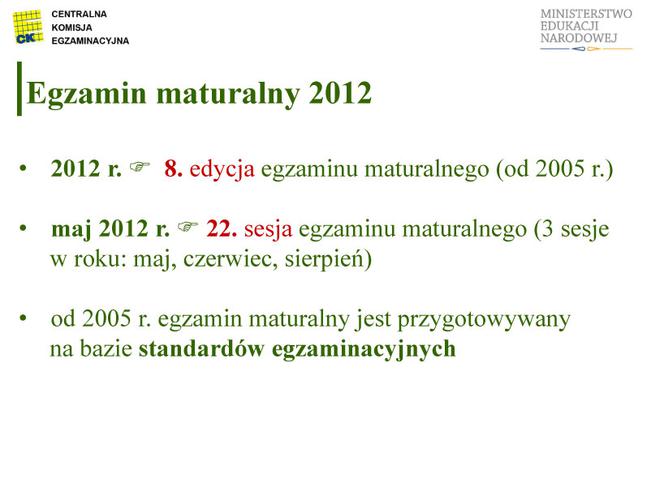 MATURA 2012 WYNIKI wstępne - ZOBACZ prezentację