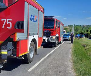 Wypadek na DK 42 w Parszowie. Auto wylądowało w rowie