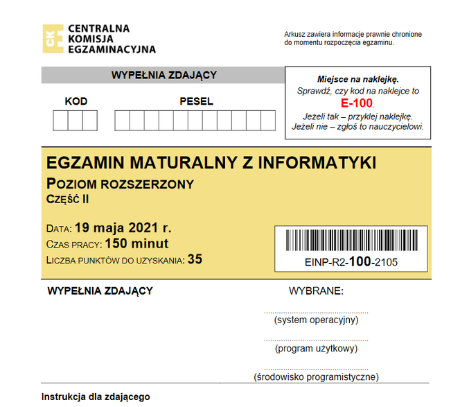 informatyka arkusz