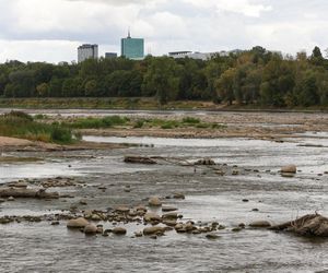 Rekordowo niski stan wody w Wiśle w Warszawie (23.08.2025)