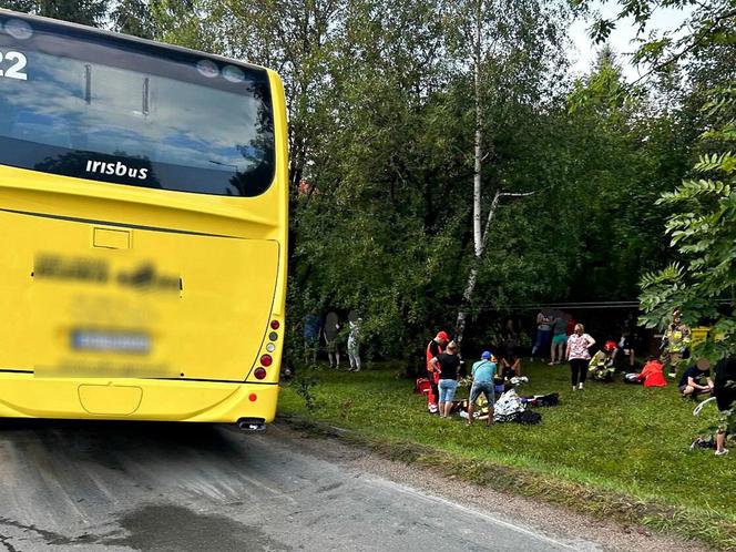 Wypadek autobusu w Karpaczu. Osobówka wjechała prosto pod jego koła. Jest wieku rannych [ZDJĘCIA].