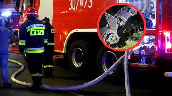 Wypadek w Ogorzelcu. Samochód stanął niemal pionowo