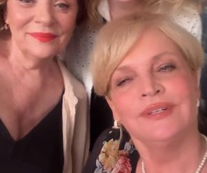 Barwy szczęścia na planie. Emilka (Jessica Frankiewicz), Józefina (Elżbieta Jarosik), Małgorzata (Adrianna Biedrzyńska)