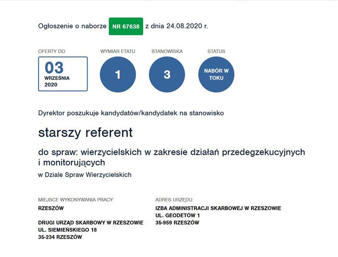 starszy referent do spraw: wierzycielskich w zakresie działań przedegzekucyjnych i monitorujących 