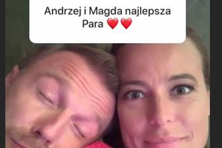 M jak miłość. Magda (Anna Mucha), Andrzej Budzyński (Krystian Wieczorek) na planie