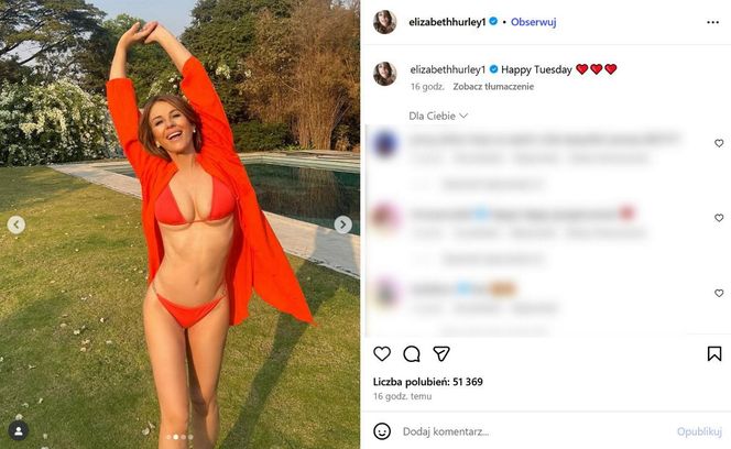 "Emerytka" Liz Hurley wygina się w bikini. Pozuje w luksusowej willi ojca kontrowersyjnej gwiazdy