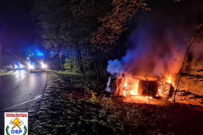 Pożar samochodu na trasie Złocieniec - Siecino.