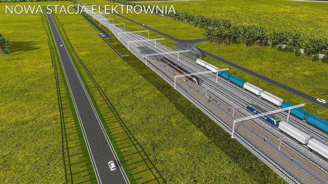 Wizualizacja modernizacji linii kolejowej 230 i budowy jej nowej części do elektrowni jądrowej w gminie Choczewo