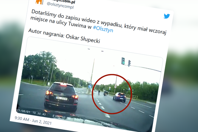 Olsztyn. Wypadek na ul. Tuwima. Mężczyzna wtargnął na przejście dla pieszych na czerwonym świetle. Został potrącony przez motocyklistę