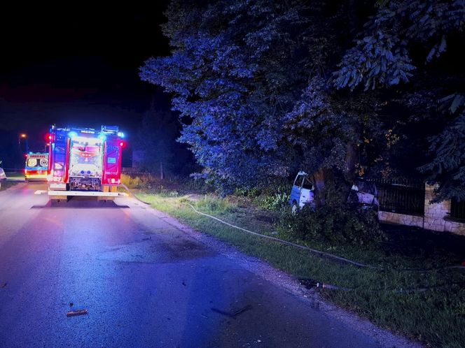 Śmiertelny wypadek pod Radomskiem. 42-latek nie żyje. Jego bus spłonął [ZDJĘCIA].